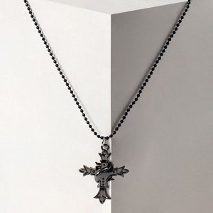 Кулон "Крест" бутоны, в сером металле, 46 см