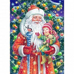Алмазная мозаика 40?50 см, с подрамником, с полным заполнением, 25 цв. «Дед Мороз и маленькая девочка»