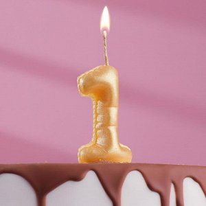 Свеча в торт "Шары", цифра 1, золото