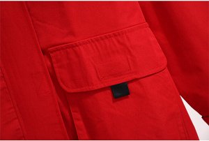 Куртка женская с карманами и капюшоном свободного кроя, цвет красный