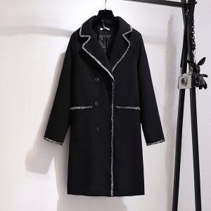 Пальто женское прямого кроя с контрастной отделкой, цвет черный