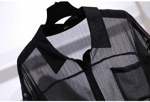 Женский костюм (платье комбинация + полупрозрачная рубашка, цвет черный)
