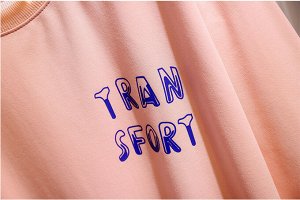 Женский свитшот, с белыми краями, надпись "Transfort", цвет розовый
