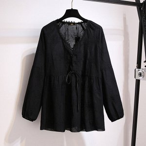 Женская блузка на завязках с вышивкой, цвет черный
