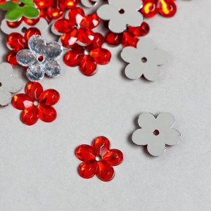Декор для творчества пластик 1 прокол "Стразы цветок. Красный" набор 150 шт 1,2х1,2 см