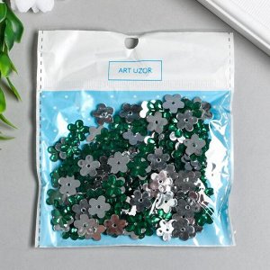 Декор для творчества пластик 1 прокол "Стразы цветок. Ярко-зелёный" набор 150 шт 1,2х1,2 см   697297