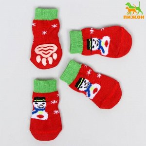 Носки нескользящие "Снеговики", M (3/4 * 7 см), набор 4 шт, красные