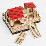 Комплекс-площадка для грызунов с 2 домиками и лесенкой, фанера, микс цветов, 21 х 16,5 см