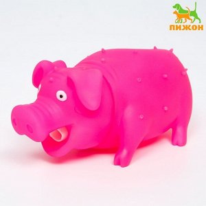 Игрушка пищащая "Весёлая свинья" для собак, хрюкающая, светящаяся, 19 см, розовая