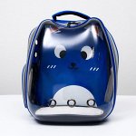 Рюкзак для переноски животных &quot;Котик&quot;, прозрачный, 34 х 25 х 40 см, синий