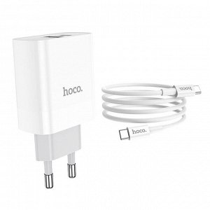 Сетевое зарядное устройство для быстрой зарядки Hoco C80A(адаптер 18W USB+USB Type-C + кабель Type-C)