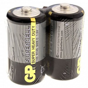 Батарейка солевая GP Supercell Super Heavy Duty, C, 14S / R14, 1.5 В, спайка, 2 шт.