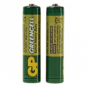 Батарейка солевая GP Greencell Extra Heavy Duty, AAA, R03-2BL, 1.5 В, блистер, 2 шт.