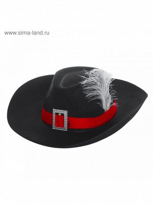 Шляпа мушкетера с пером цвет черный фетр взрослая