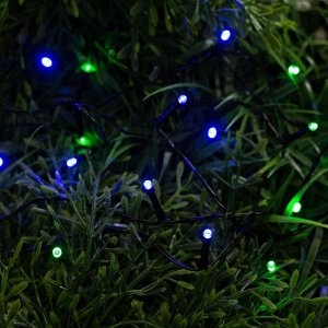 Гирлянда «Нить» 5 м, IP44, тёмная нить, 50 LED, свечение синее/зелёное, 2 режима, солнечная батарея