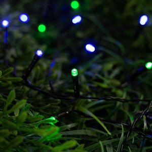 Гирлянда «Нить» 5 м, IP44, тёмная нить, 50 LED, свечение синее/зелёное, 2 режима, солнечная батарея