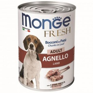 Влажный корм Monge Dog Fresh Chunks in Loaf для собак, рулет из ягненка, 400 г