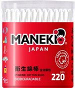 МАNEKI RED Палочки ватные гигиенические со стиком в пластиковом стакане, 220 шт