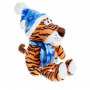 Мягкая игрушка «Тигр» синяя шапка, 30 см
