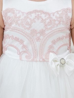 Нарядное платье "Принцесса" (молочное с розовым кружевом)