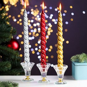 Набор свечей витых "С Новым годом!", разноцветный металлик, 3 штуки