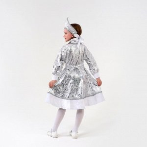 Карнавальный костюм «Снегурочка с узором», атлас, шуба, кокошник, рост 98-104 см