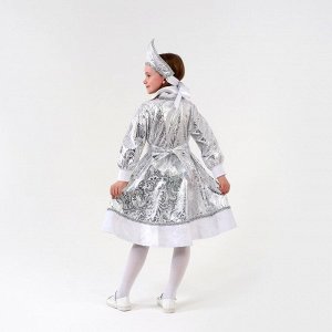 Костюм карнавальный «Снегурочка с узором», атлас, шуба, кокошник, рост 98-104 см