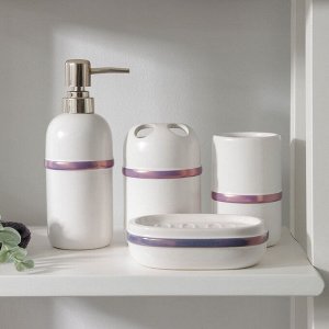 Набор аксессуаров для ванной комнаты «Бурлеск», 4 предмета (мыльница, дозатор для мыла 400 мл, 2 стакана), цвет белый