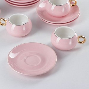 Сервиз кофейный «Капля», 12 предметов: 6 чашек 90 мл, 6 блюдец 12 см, цвет розовый
