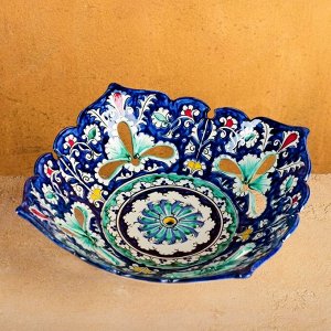 Фруктовница узбекская Риштанская Керамика «Узоры», 24.5x24.5x7 см, синяя