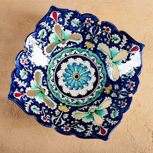 Фруктовница узбекская Риштанская Керамика «Узоры», 24.5x24.5x7 см, синяя