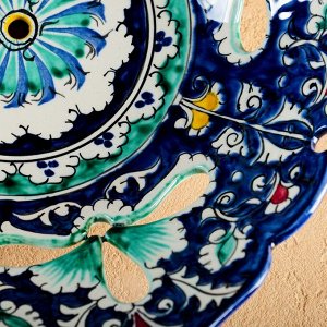 Фруктовница узбекская Риштанская Керамика «Узоры», 24.5x24.5x7 см, синяя