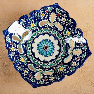 Фруктовница узбекская Риштанская Керамика «Узоры», 24.5x24.5x7 см, синяя