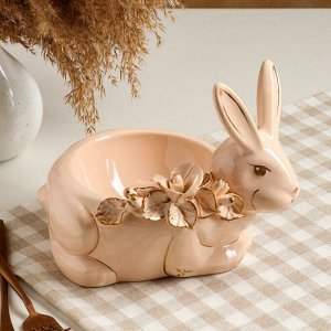 Конфетница-органайзер "Кролик", бежевая, лепка, керамика, авторская работа