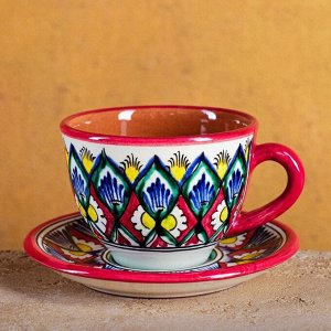 Чайная пара Риштанская Керамика "Цветы", 250 мл, красная