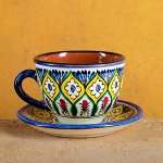 Чайная пара Риштанская Керамика &quot;Цветы&quot;, 250 мл, синяя