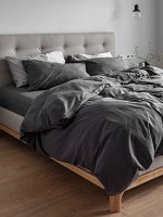 Комплект постельного белья PREMIUM Мятый ЛЕН цвет ЧЕРНЫЙ ЖЕМЧУГ  Евро