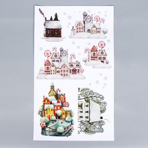 Декоративная наклейка "Снежные домики" прозрачный фон  30х50 см