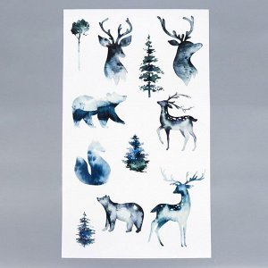 Декоративная наклейка "Зимние животные" белый фон  30х50 см