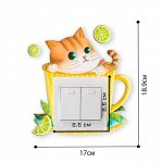 Наклейка на выключатель &quot;Кот в чашке&quot;, со светящимися элементами, 17 х 18.9 см