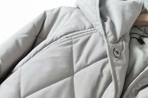 Женское стёганое пальто с капюшоном, цвет серый
