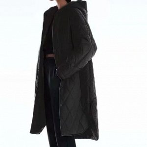 Женское стёганое пальто с капюшоном, цвет чёрный