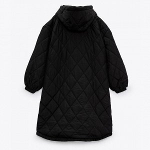 Женское стеганое пальто с капюшоном, цвет чёрный