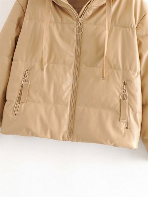 Женская куртка с капюшоном из экокожи, цвет светло-коричневый
