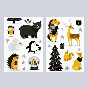 Декоративная наклейка "Рождественские животные" прозрачный фон 2 листа  50х70 см