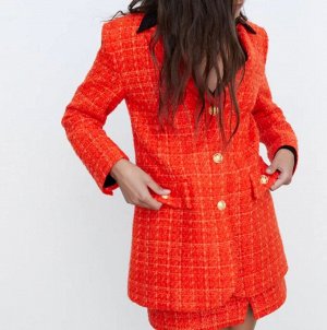 Женский твидовый костюм, пиджак+юбка, цвет красный