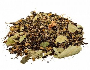 Татарский Бленд крупнолистового черного индийского чая, чабреца, душицы, цветов ромашки и липы, мяты, березовых листочков и зверобоя.