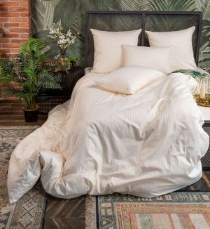 Комплект постельного белья СТРАЙП САТИН PREMIUM цвет  АЙВОРИ  2 спальный с простыней на резинке