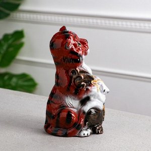Копилка "Тигр с мешком", рыжая, керамика, 22 см