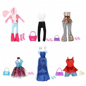 ИГРОЛЕНД Одежда для кукол с аксессуарами, текстиль, пластик, 6 дизайнов, 15,5х26х2,5см